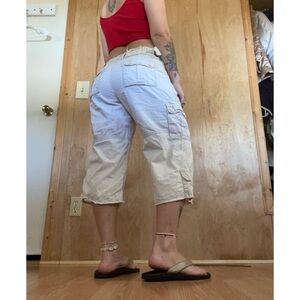 Twill Twenty Two Light Beige Cargo Capris